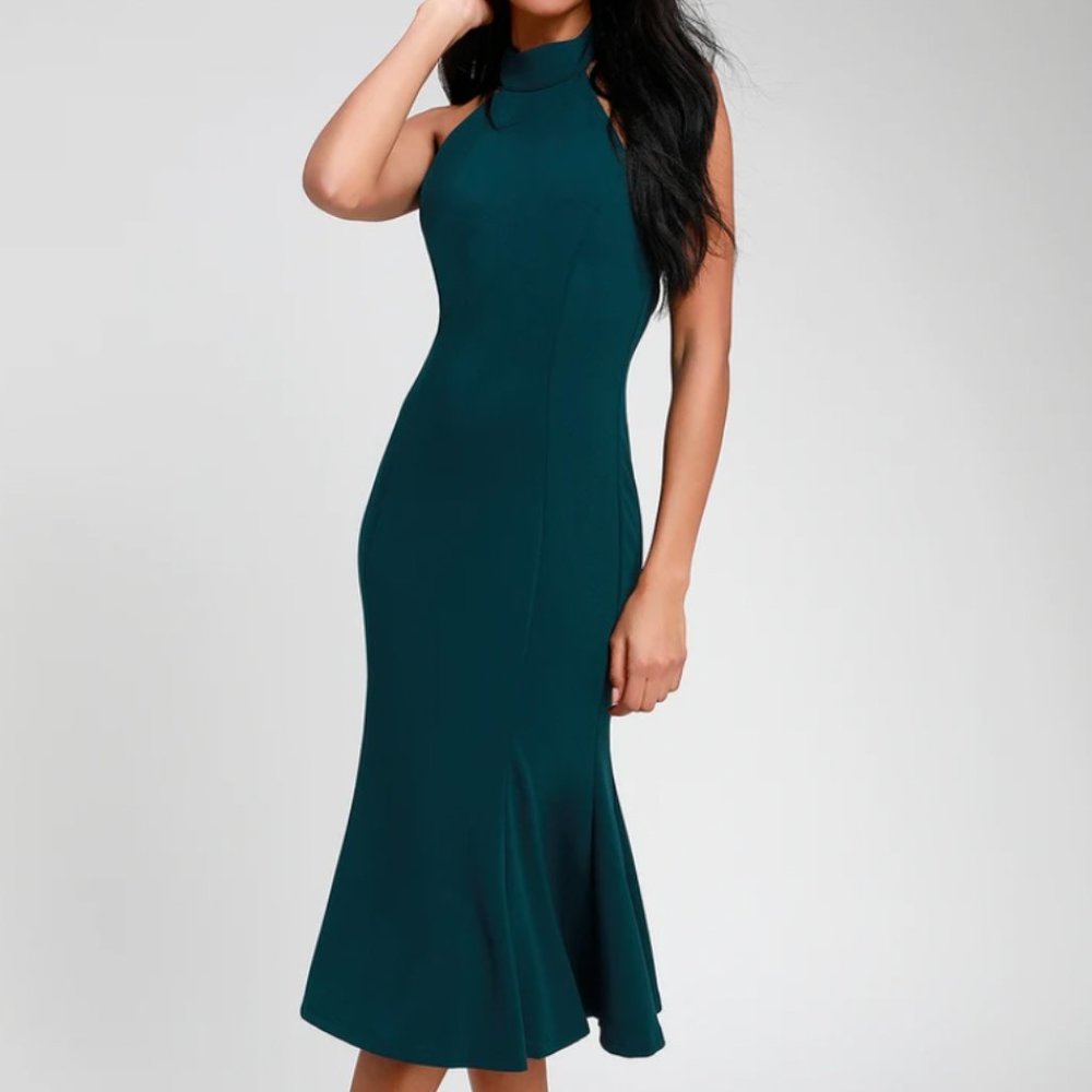 Cherished Charm Dark Green Backless Midi Dress